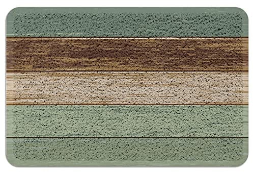 Sage Green Outdoor Indoor Entrance Doormat Vintage Faux Wood Grain Front Welcome Door Mats Inside Outside Rugs, Waterproof Non Slip and Durable 30x18 Inch