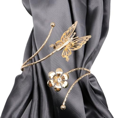 Bitray Dekorative Vorhang-Raffhalter, goldfarben, Blumen- und Schmetterlings-Design, 2 Stück