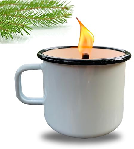 LUCHSBERG® Wachsfresser Fleur Vintage Tasse Emaille | Kerzenfresser | Campingfeuer | Outdoorkerze | Wachsfeuer mit Dauerdocht