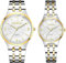 Par de relojes para parejas: correa de acero inoxidable de dos tonos para él y para ella y esfera clásica con escala de barra blanca, relojes de pulsera de moda para hombres y mujeres, juego de regalo
