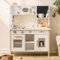 ROBUD Spielküche für Kinder, Kinderküche Holz mit Pflanzkasten & Toaster & Eismaschine & Schneiden Spiellebensmitteln, Spielset mit Zubehör Pflanzküche, Pizza, Geschenk für Kinder ab 3 Jahren