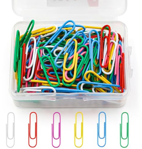 Hongtellor Coloured Paper Clips,100 PCS Paper Clips,Coloured Metal Paper Clip,Paper Clip Clamps Document with Box for Office School Stationery Document (28mm)