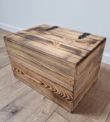 PYXIDAS Cassette Legno con Coperchio - Soluzione Elegante e Pratica per la Conservazione nella Tua Casa 40x30x26 (Effetto Bruciato, 40x30x26)