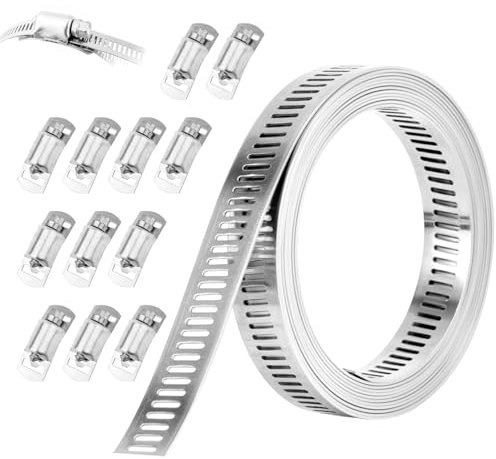 5M Collier de Serrage Métallique, Collier Metal Vis en Acier inox 304 avec 12 Fixation, Collier de Serrage Inox Métallique Réglable de Tuyau Clips, pour Tuyaux, Voiture, Machine à Laver