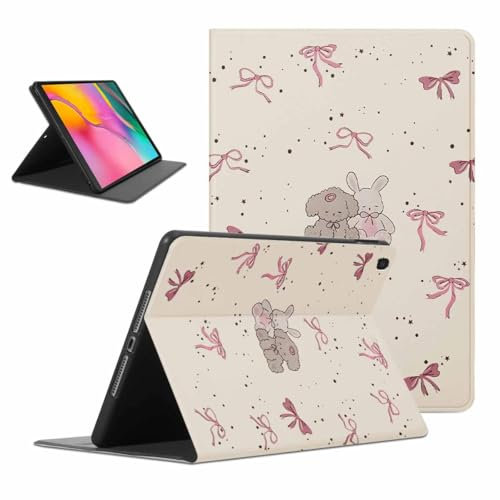 Kueqeay Funda para Samsung Galaxy Tab A 10.1 2019 (SM-T510/T515), Aesthetic Osito Dibujos Diseño Ultra Slim PU Leather Protector Soporte Función Ángulos Ajustables Flip Cubierta Tablet Case, Beige