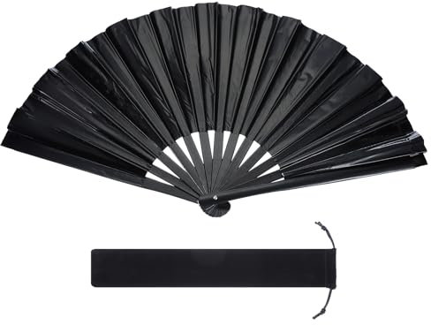PATIKIL 13 Glitter Clack Rave Fan with Bag, Large Holder Folding Hand Fan Holder Handheld Fan for Women Edm Festival Club Party Dance, Fantasy Black
