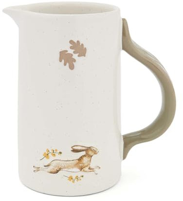 Cooksmart Forest Fable Large Jug | British Designed Stoneware Pitcher | Woodland-Inspired Embossed Owl & Leaf Handle | Rustic Farmhouse Kitchenware | Dishwasher & Microwave Safe