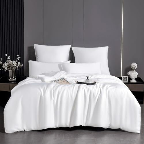 MH MYLUNE HOME 100% Tencel™ Lyocell Bettwäsche-Set 155x220 Eukalyptus Bettwäsche Sommer 2tlg.Atmungsaktiv gegen Schweiß,Hypoallergen,Klimaregulierend,1 Bettbezug & 1 Kissenbezug 40x80,Weiß