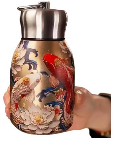 Botella de agua elegante y portátil con aislamiento de pavo real, termo de té floral vintage, tetera floral retro con tapa, infusor integrado, mantiene las bebidas calientes o frías, disfruta de