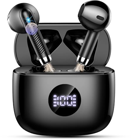 Wireless Earbuds, 2025 Bluetooth 5.4 Headphones Stereo 3D Bass, in Ear Earphones with ENC Noise Cancelling Mics, 40H Playback Ear Buds, IP7 Waterproof with Bluetooth Earbuds Dual LED Display, USB C