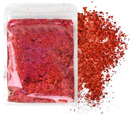 Rot holografischer Glitzer Pulver zum basteln, 50g Glitzer für Nagelkunst, Gesichtsmake-up