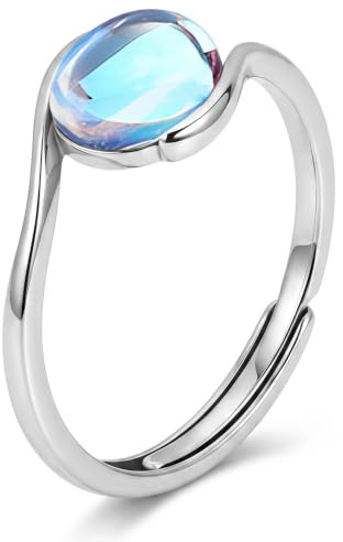 IGXX Mondstein-Ring für Frauen – Verstellbarer Opal Moodring in Silberlegierung, Vintage Schmuck, Romantisches Geschenk für Sie