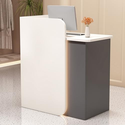 uofgcru Empfangstheke,Rezeption Desk,Empfangstresen Counter klein,Holz Verkaufstresen Empfangstisch,Tresen Bar mit Schubladen,für Büro,Salon(Weiß + Grau - 100x45x100cm)