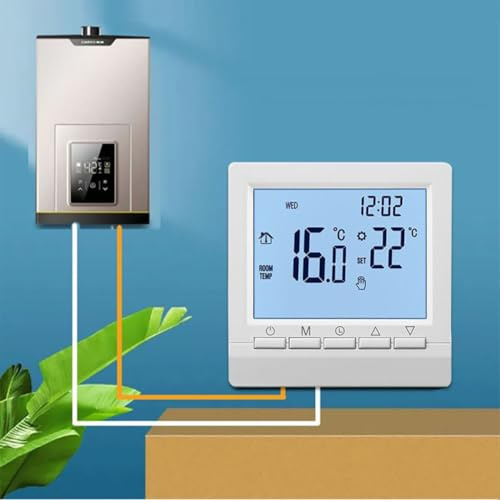 Tidevib Digital Room Thermostat for Gas Boiler with LCD Display, 5+2 Week Programmable, Child Lock & Antifreeze Function, IP20, for Underfloor Heating