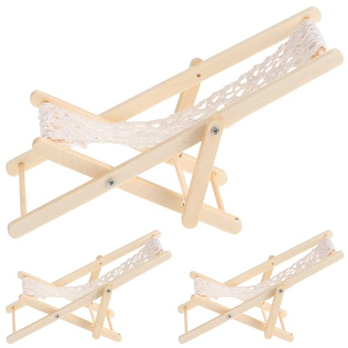 IWOWHERO 3 Stück Kleiner Holzstrandstühle Miniatur Sonnenliegen Tragbare Kleiner Gartenstühle für Mikrolandschaften und Feengarten Dekoration