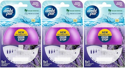 3 x Ambi Pur Toilet Liquid Rim Block (Holder + Refill 55 ml) - Lavender & Rosemary