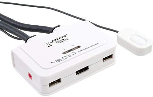 InLine 62612I KVM Switch, 2-fach, HDMI, USB, mit Audio, integr. Kabel