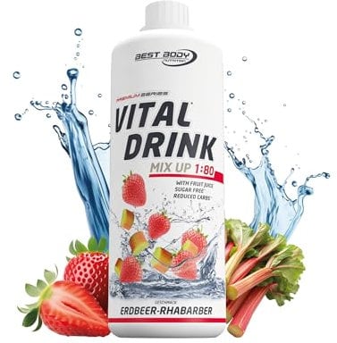 Best Body Nutrition Vital Drink ZEROP® - Erdbeer-Rhabarber, Original Getränkekonzentrat - Sirup - zuckerfrei, 1:80 ergibt 80 Liter Fertiggetränk, 1000 ml