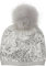 styleBREAKER Feinstrick Bommelmütze mit Pailletten und abnehmbarem Kunstfell Bommel, Fellbommel Mütze, Damen 04024134, Farbe:Hellgrau