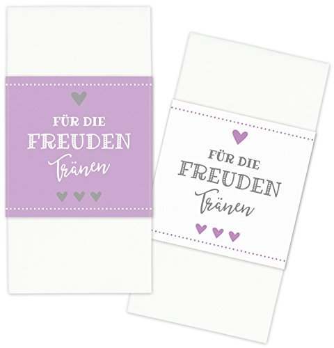 KuschelICH Banderolen Für die Freudentränen zweiseitig mit Klebepunkt zum Verschließen - Taschentuch Banderole Hochzeit Taschentuchhalter (Flieder-Weiss, 100 Stück)