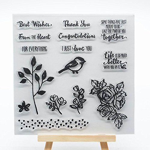 WooYangFun Gummistempel, transparent, verschiedene Blumen- und Vogelmotive, perfekt zum Selbstgestalten von Karten, Dekorationen oder Sammelalben