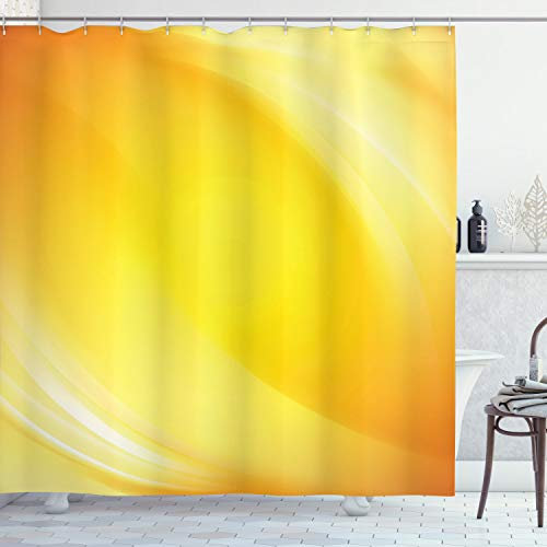 ABAKUHAUS Gelb Duschvorhang, Gelbe Linien Ombre, Stoffliches Gewebe Badezimmerdekorationsset mit Haken, 175 x 200 cm, Gelb Orange