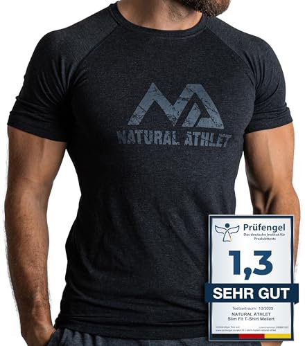 NATURAL ATHLET Slim-Fit Camiseta Fitness para Hombre - Camiseta Larga de Secado Rápido para Gimnasio - Musculación, Entrenamiento de Fuerza y Deporte