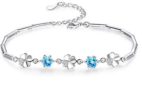Kamise Armband Damen Silber, 925 Sterling Silber Armband, Klee Armkette mit Blau Zirkonia, Armband Schmuck mit Geschenkbox für Mutter Mädchen Frauen Zum Muttertag Valentinstag