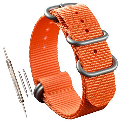 MZBUTIQ 25mm Orange Strap Uhrenarmband Ersatz Extra Lang Herren Matte Silberne Schnalle 5 Ringe