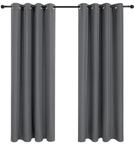 Deconovo Lot de 2 Rideaux Chambre Salon pour Porte Fenetre Doublure Isolation Thermique à Oeillets 117x229cm Gris Fonce