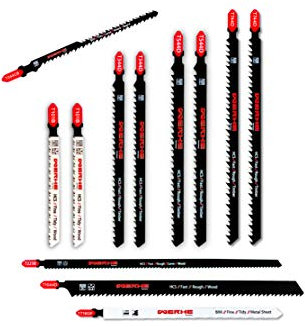 WERHE ® Profi – 12 tlg. x Holz 1 tlg. Metal Stichsägeblätt Set T-Schaft – 100mm 116mm 132mm 152mm 180mm 250mm – Schnelles dicker Schneiden – Kompatibel mit Bosch, Metabo, Milwaukee Stichsägen
