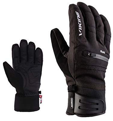 VIKING Kuruk Ski Handschuhe Herren: Wasserdicht, Winter, Warm, Schwarz, Ski, Herren, Winterhandschuhe, Leder, Reißverschluss