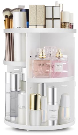 seinlife Um 360 Grad drehbarer Make-up-Organizer, verstellbarer Drehhalter, faltbare Kosmetik-Aufbewahrungsbox, großes Fassungsvermögen, passend für Arbeitsplatte, Waschtisch und Badezimmer (weiß)