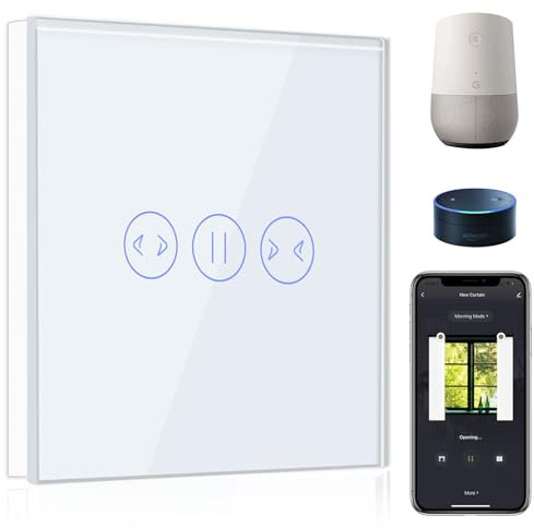 BSEED Interruptor Cortina WIFI,Interruptor Inteligente Compatible con Tuya,Alexa y Google Home,Control de APP y Función de Temporizador,2,4Ghz Alexa Interruptor de cortina Blanco