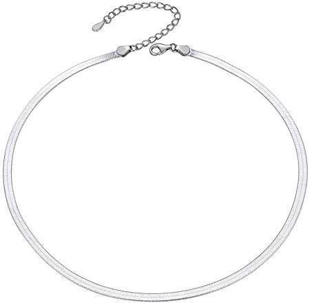 PROSILVER kurze Kette Collier Damen Silber 925 3mm Schlangenkette 32+5cm verstellbar Choker Necklace Halsband für Frauen Mädchen Schmuck Accessoire für Weihnachten Valentinstag