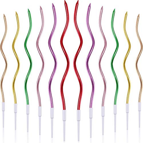 BBTO 12 Pcs Twisty Metallic Spiral Cake Candles with Holders for Birthday Wedding Party Decoration (Assorted Metallic Colors)
