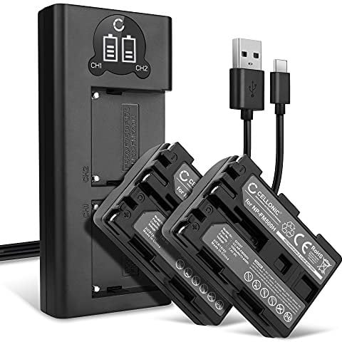 CELLONIC, Akku für Kamera kompatibel mit Sony NP-FM500H, Alpha SLT-A58 (α58) (7.4V, 1600mAh) 2 Stück + Dual Ladegerät