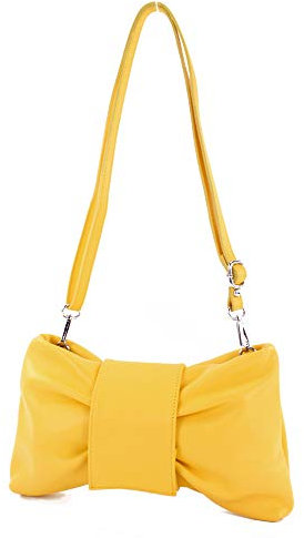 modamoda de T214 Damen Leder Umhängetasche Clutch Schultertasche Schleife handmade in Italy, Farbe:Zitronengelb
