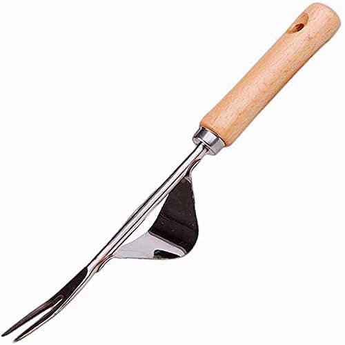 LATRAT Unkrautstecher, manuell, aus Edelstahl, mit Holzgriff, zum schnellen Unkrautvernichten von Böden und Gärten, Y Shape manuelle Unkrautentfernung Wurzel Gabel