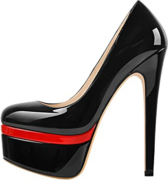 MissHeel Women's Slip On Super High Heels Stiletto Platform Round Toe Sexy Pumps Sandals Dress Party Red and Black Size 4