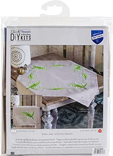 Vervaco Kreuzstich Stickpackungen Tischdecke Maiglöckchen Stickdecken Vorgezeichnet Basteln Erwachsene Kreativ Set Vorgedruckte Decke Sticken 80 x 80 cm Stickset DIY Sticken Set