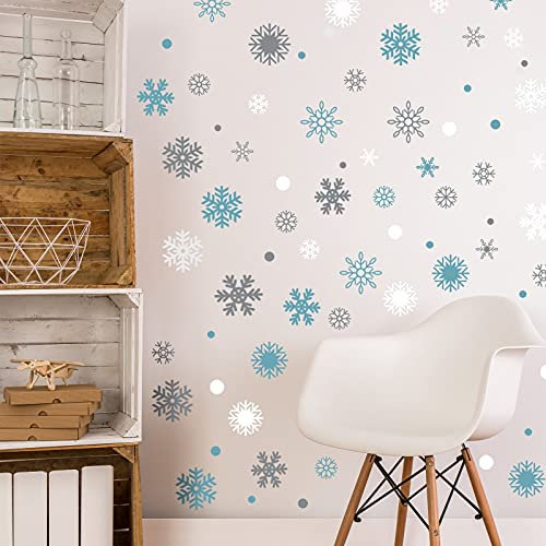 Outus 249 Pcs/ 6 Sheets Christmas Snowflakes Wall Decals Snowflake Wall Christmas Winter Silver and Blue Wall Decals Removable Home Decor for Christmas Party(Blue, Grey, White)