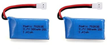 YUNIQUE GREEN-CLEAN-POWER - Batteries Lipo 3.7V 380mAh pour Drone FPV H107D H107C | 2 pcs, Compatible avec modèle RC Adulte, Chargeur Lipo, JST, T2M, Lipo 2S XT30, DS3218, Bleu