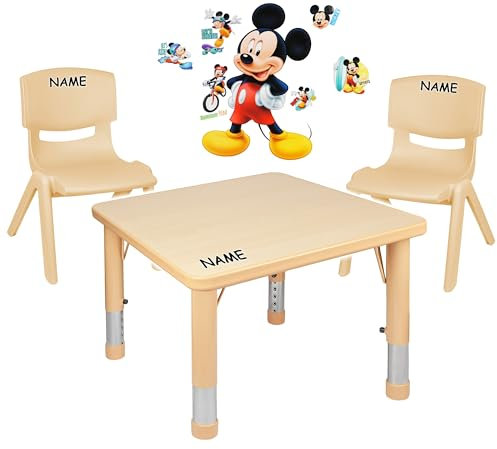alles-meine.de GmbH Sitzgruppe für Kinder - Tisch + 2 Kinderstühle - Größen & Motiv & Farbwahl - Mickey Mouse/holzfarben - inkl. Name - höhenverstellbar - 1 bis 8 Jahre - Plast..
