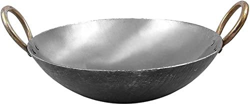 Heavy Duty Iron Karahi Kadai Wok Balti Dish with Handles Round Base Hotel Restaurant Kitchen Catering Cookware (10 INCH)