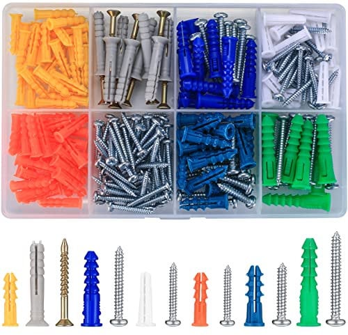 210 Piezas Tornillos Tacos, Tornillo Autorroscantes y Ancla, Tacos con Tornillos de Pared, Tacos de Pared de Cartón Yeso, Juego de Tornillos Tacos para Concreto