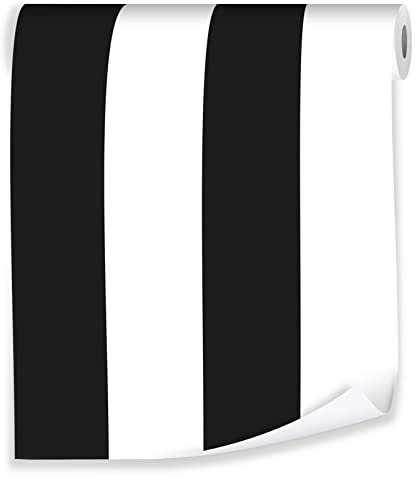 Vliestapete Streifen Schwarz Weiß - 10mx50cm inkl. Kleister - für Wohnzimmer Schlafzimme Küche Modern 10M Rolle Vlies Tapete Tapeten Wandtapete Mustertapete UV-Beständig
