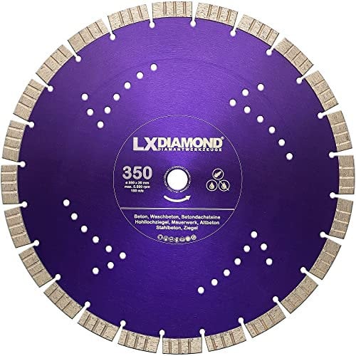 LXDIAMOND Diamant-Trennscheibe 350mm x 20,0mm - Segmente 15mm - passend für Beton Stahlbeton Waschbeton Universal - Diamantscheibe für Trennjäger 350 mm - in Premium Qualität