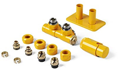 terma Vario Twins Integrated Radiator Valves Pipe Masking Set 50mm Right Mustard