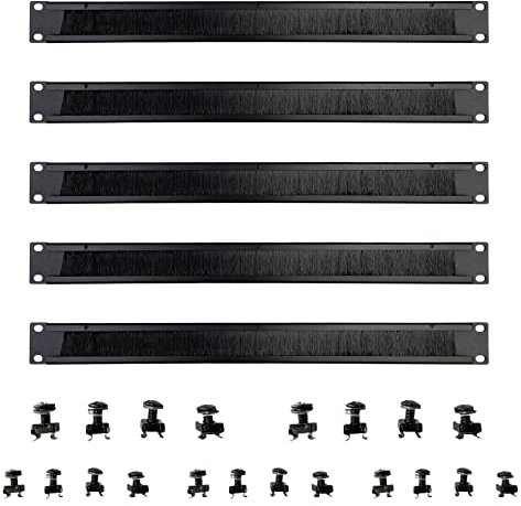 Suprwin 1U Brush Panel Disassembled Rack Mount Cable Management Panel, Horizontal Grommet Strip Server Rack for 19 Inch Rack or Network Cabinet-5Pack (1U-5PACKS)